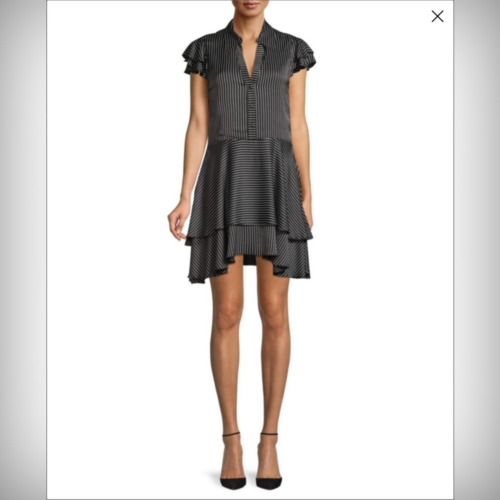ALICE + OLIVIA Moore Striped Ruffle Shirtdress Black / White Size 6
